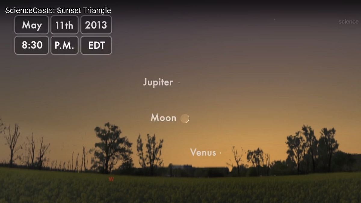 The three brightest planets lining up for a beautiful sunset conjunction at the end of  May 9, 2013.